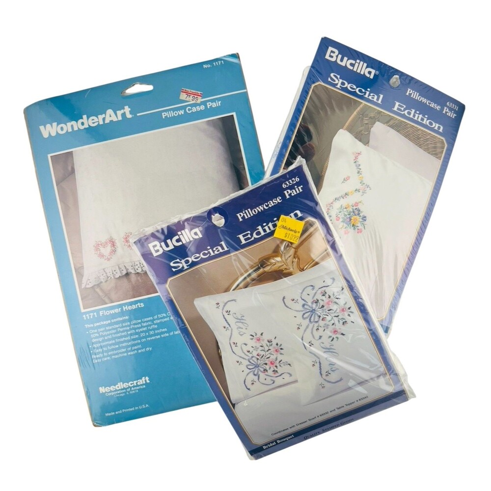 Bucilla Special Edition WonderArt Stamped Pillow Case Lot of 3 (6 Pillowcases)